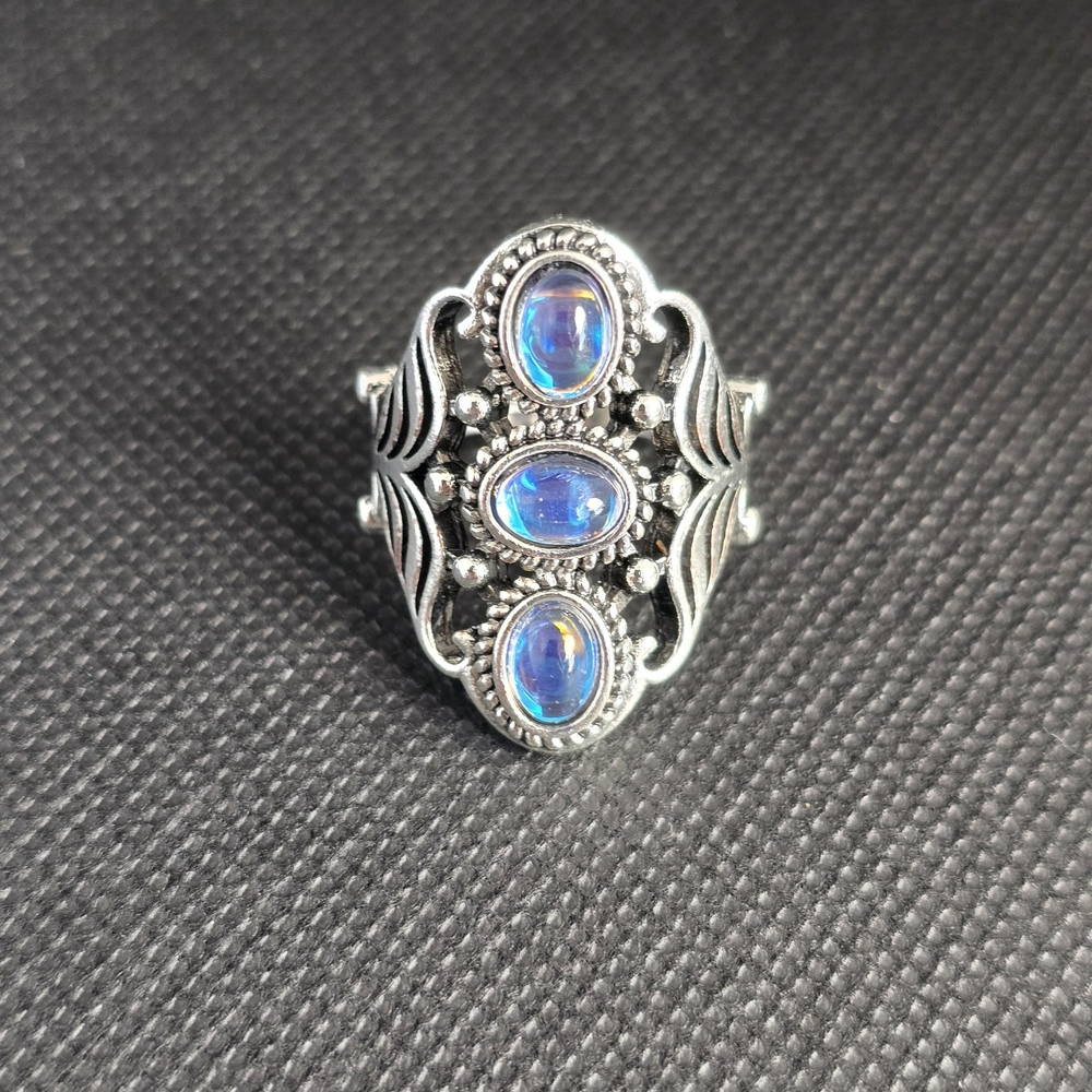Source Unknown Silver Ring with Blue Opals